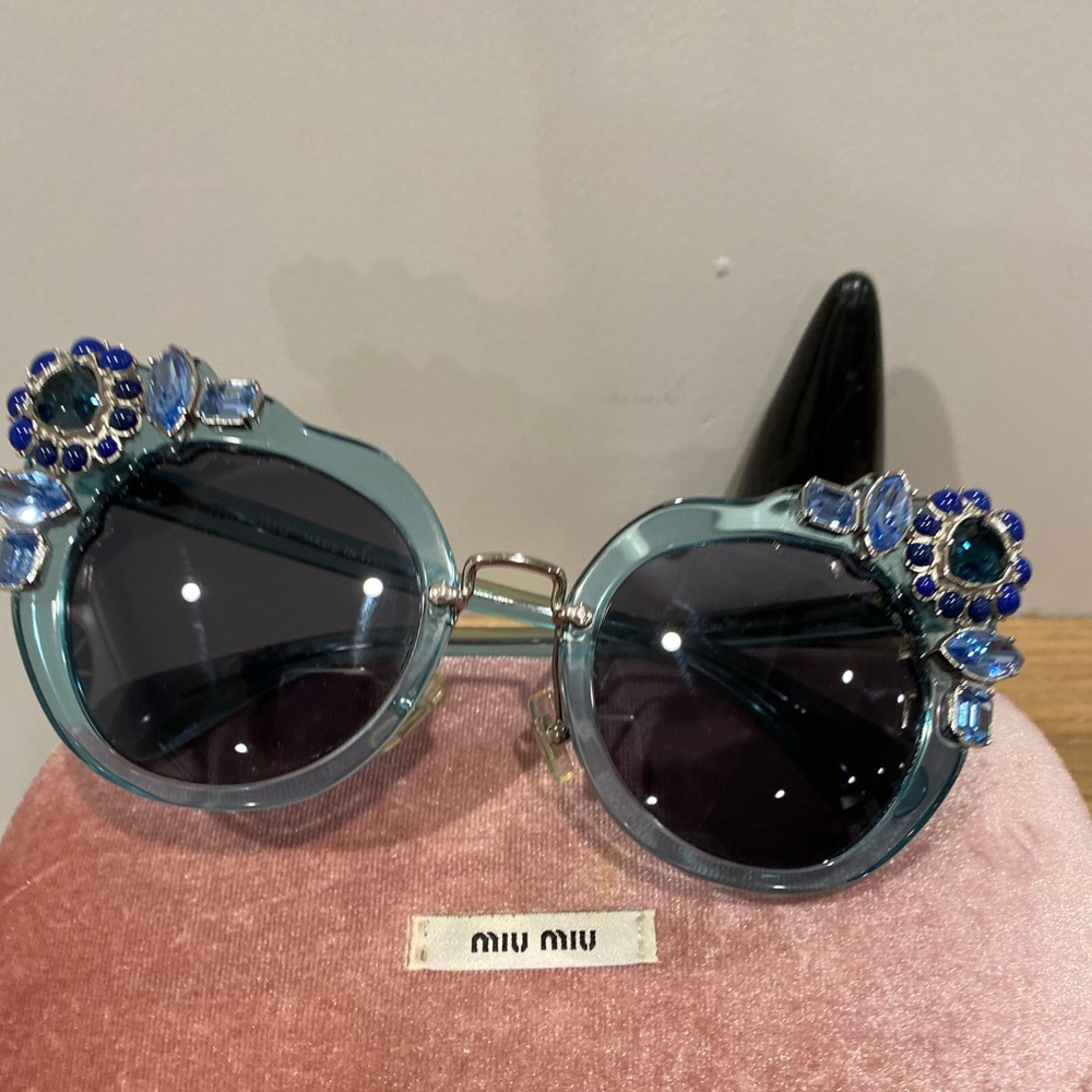 Blue Miu Miu 52MM Crystal Embellished Cat eye Sunglasses